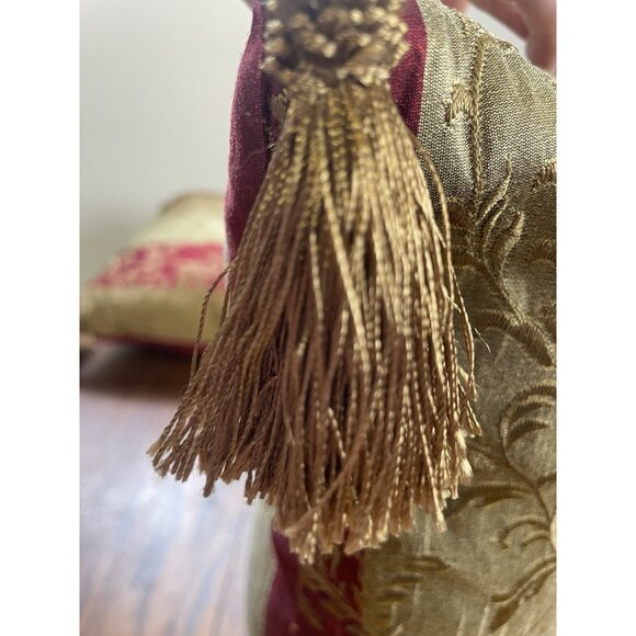 Embroidered Accent Pillow 16" x 21" Feather Bronze Burgundy Tasseled Vibrant - Picture 6 of 8